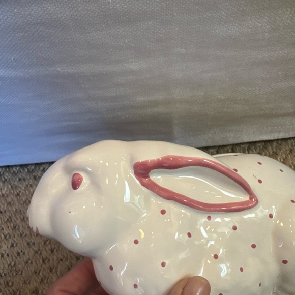 Tiffany & Co. Bunny Rabbit Bank White W Pink Polka Dots Hand Painted AUSTRIA - Picture 3 of 6